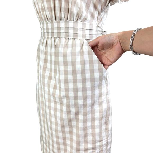 Anthropologie HD in Paris Beige Neutral Cream Gingham Belted Poplin Sheath Dress - Picture 7 of 15